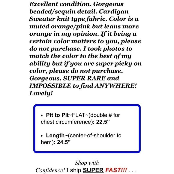 Victor Costa Occasion Sz L Orange/Pink Beaded Sequin Sweater Knit Top Womens - Picture 7 of 7